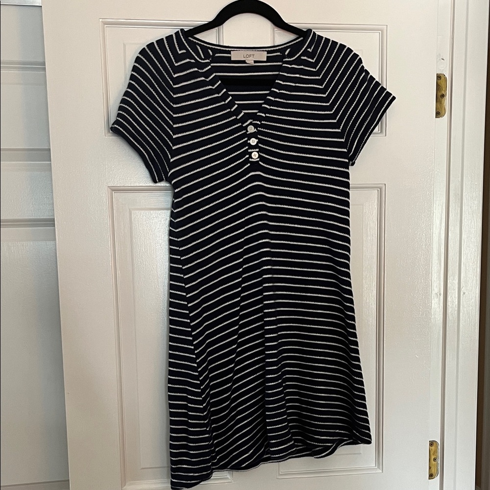 LOFT Navy and White Striped A-Line Dress